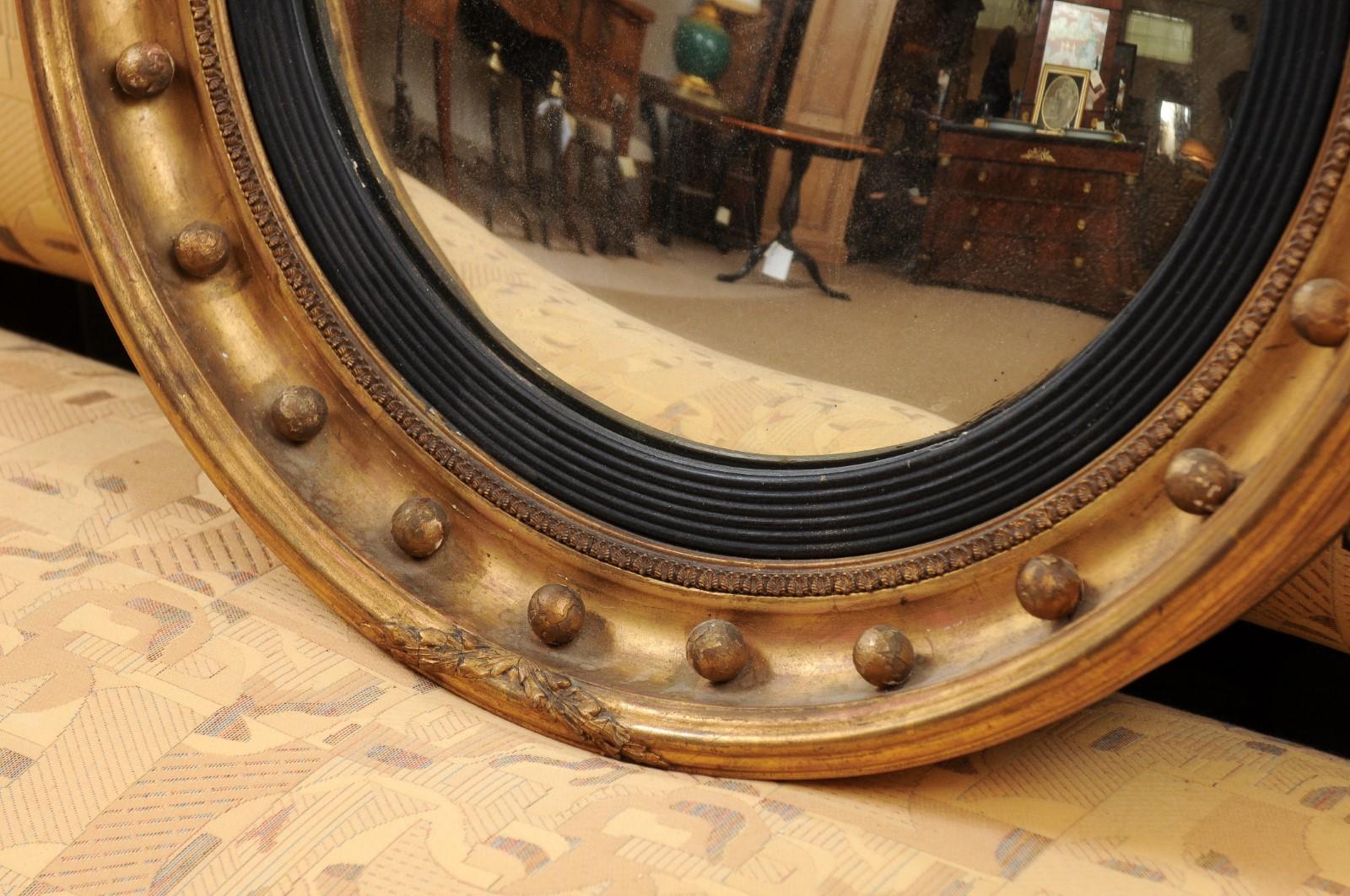 19th Century English Giltwood Bulls-Eye Convex Mirror 1