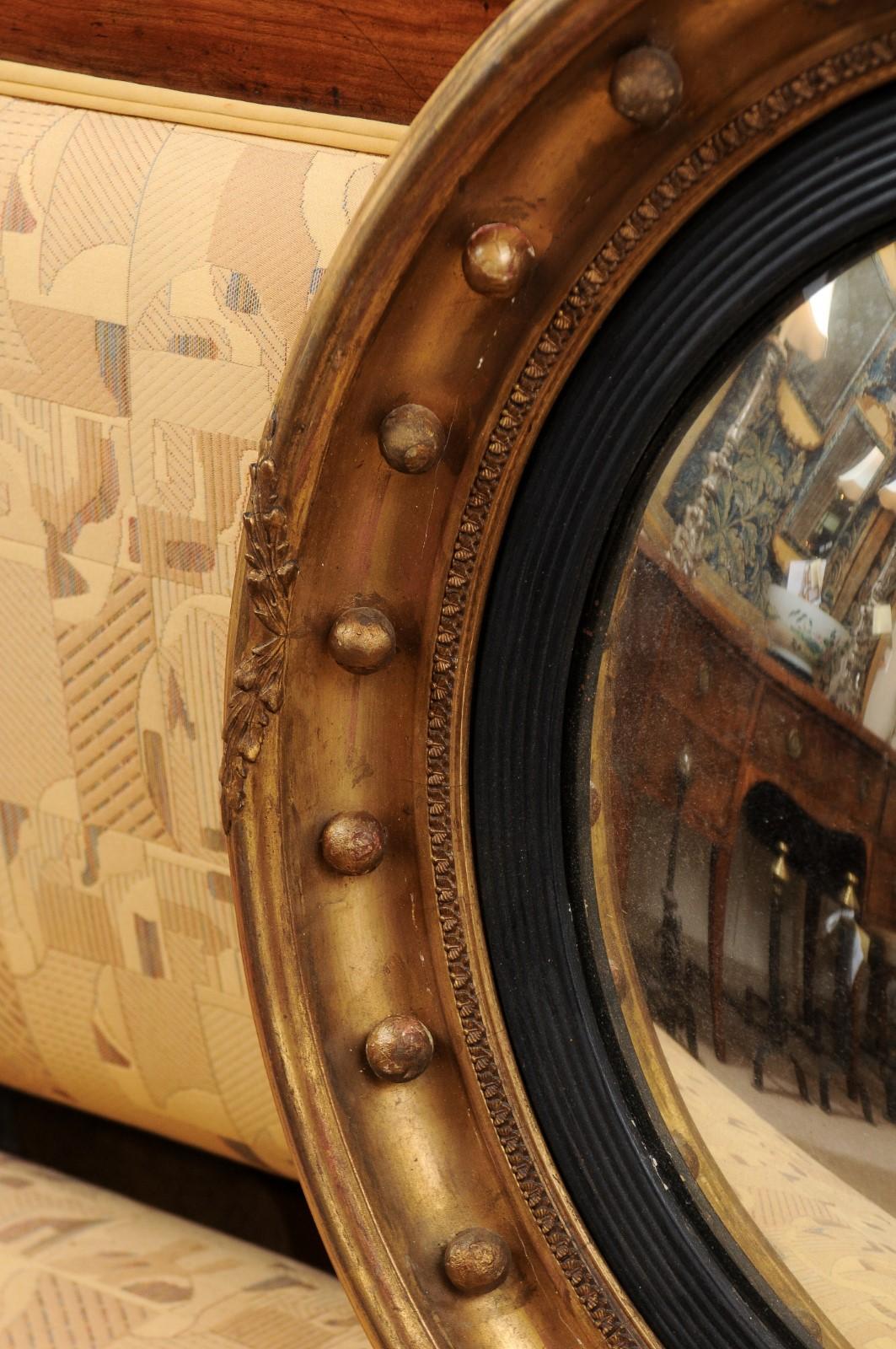 19th Century English Giltwood Bulls-Eye Convex Mirror 2