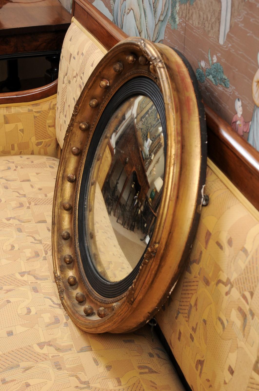19th Century English Giltwood Bulls-Eye Convex Mirror 4