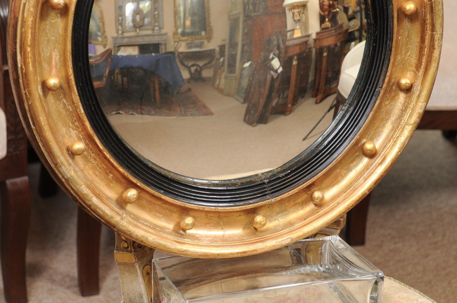 19th Century English Giltwood Bullseye / Convex Mirror with Ebonized Detail In Good Condition In Atlanta, GA
