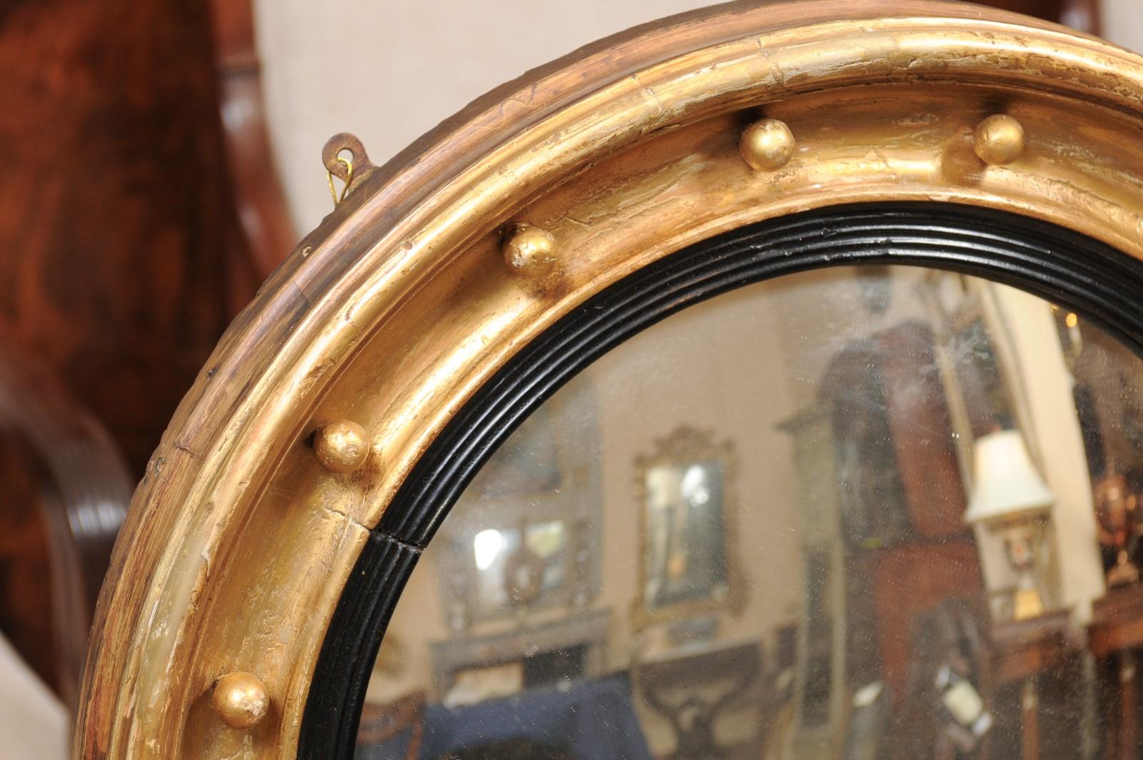 19th Century English Giltwood Bullseye / Convex Mirror with Ebonized Detail 1
