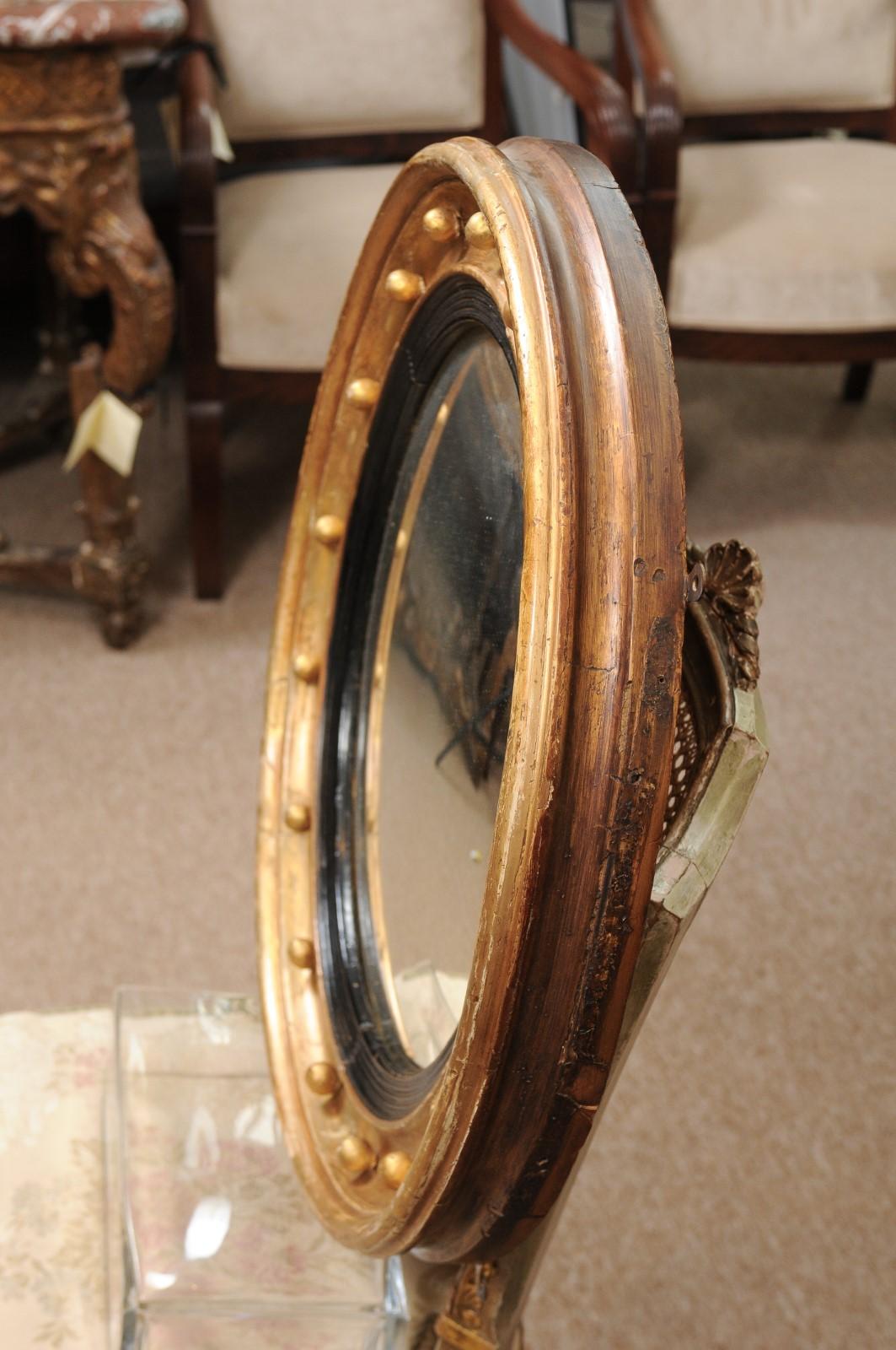 19th Century English Giltwood Bullseye / Convex Mirror with Ebonized Detail 2