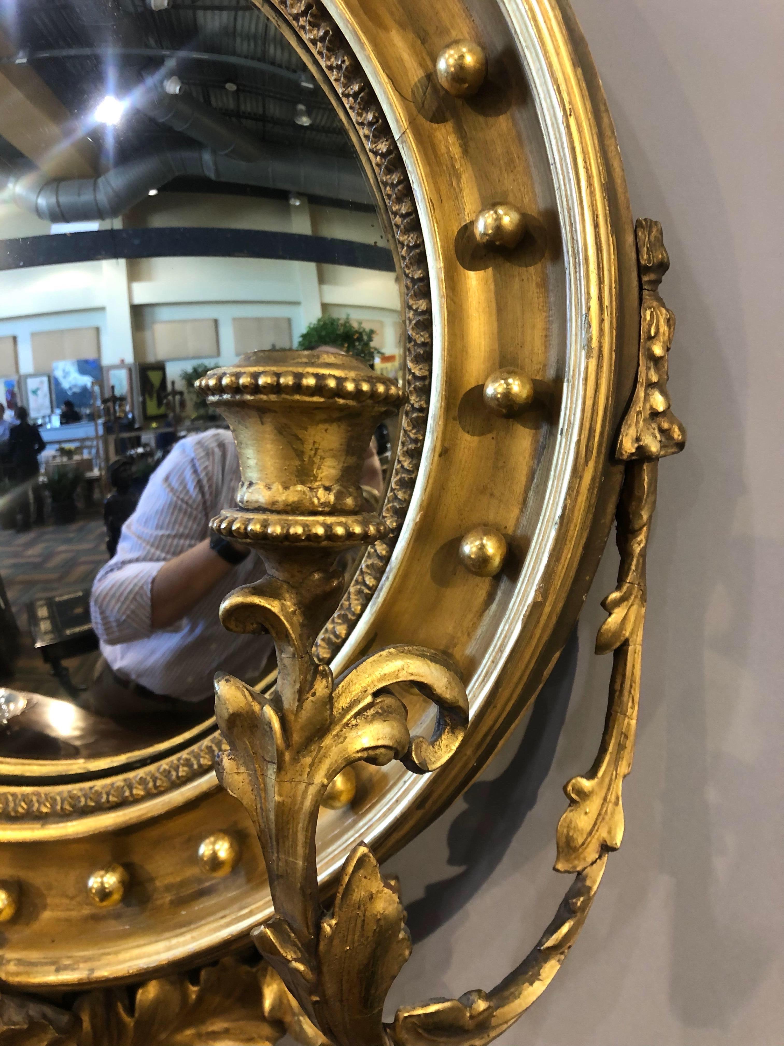 19th Century English Giltwood Bullseye Mirror with Girandola arms  For Sale 1