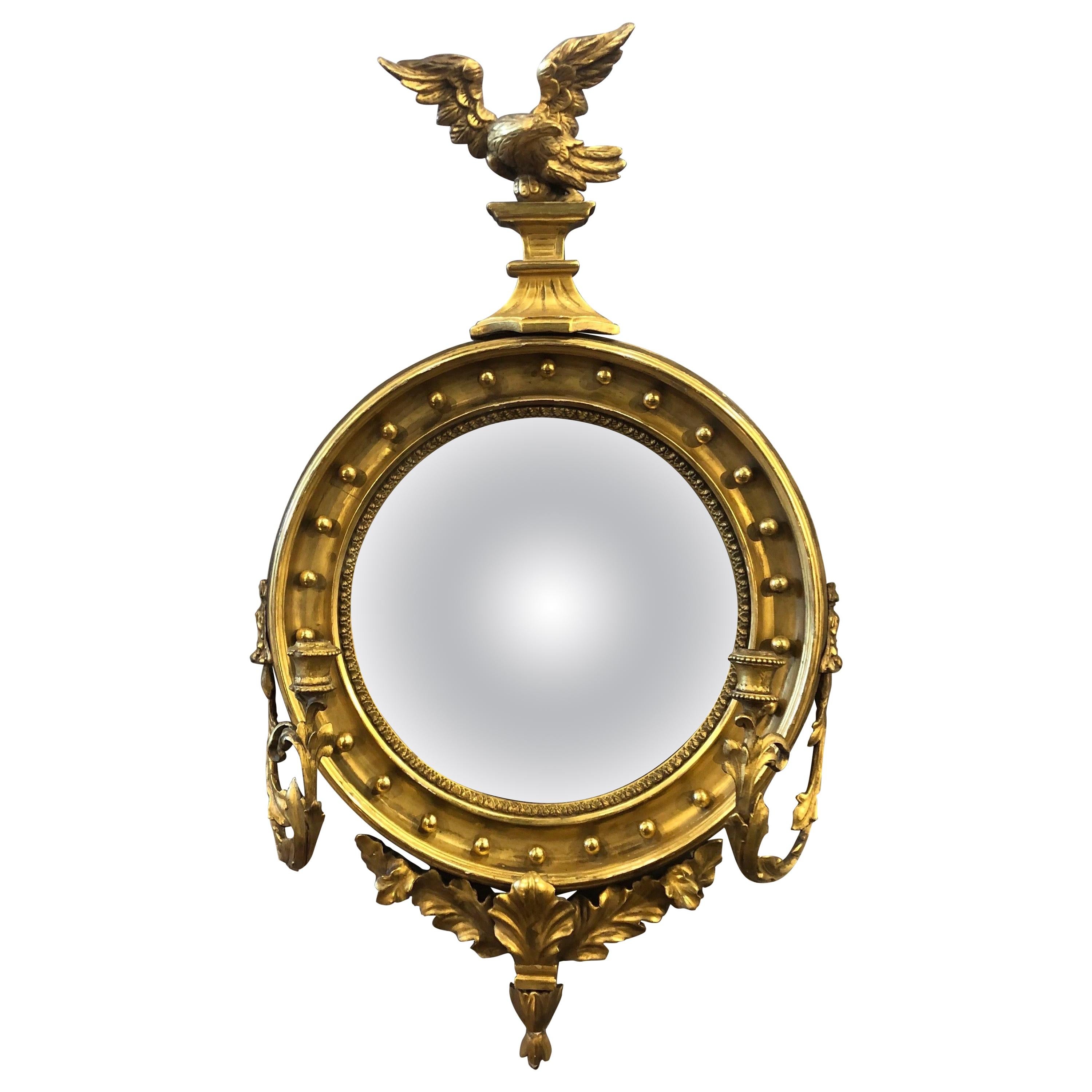 19th Century English Giltwood Bullseye Mirror with Girandola arms 