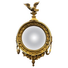 Antique 19th Century English Giltwood Bullseye Mirror with Girandola arms 