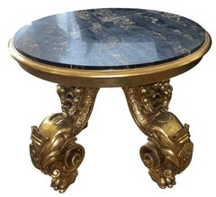 Centre de table en bois doré anglais du XIXe siècle avec plateau en marbre Michelangelo