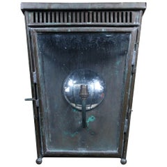 Antique 19th Century English Glass and Copper Verdigris Wall Lantern Sconce