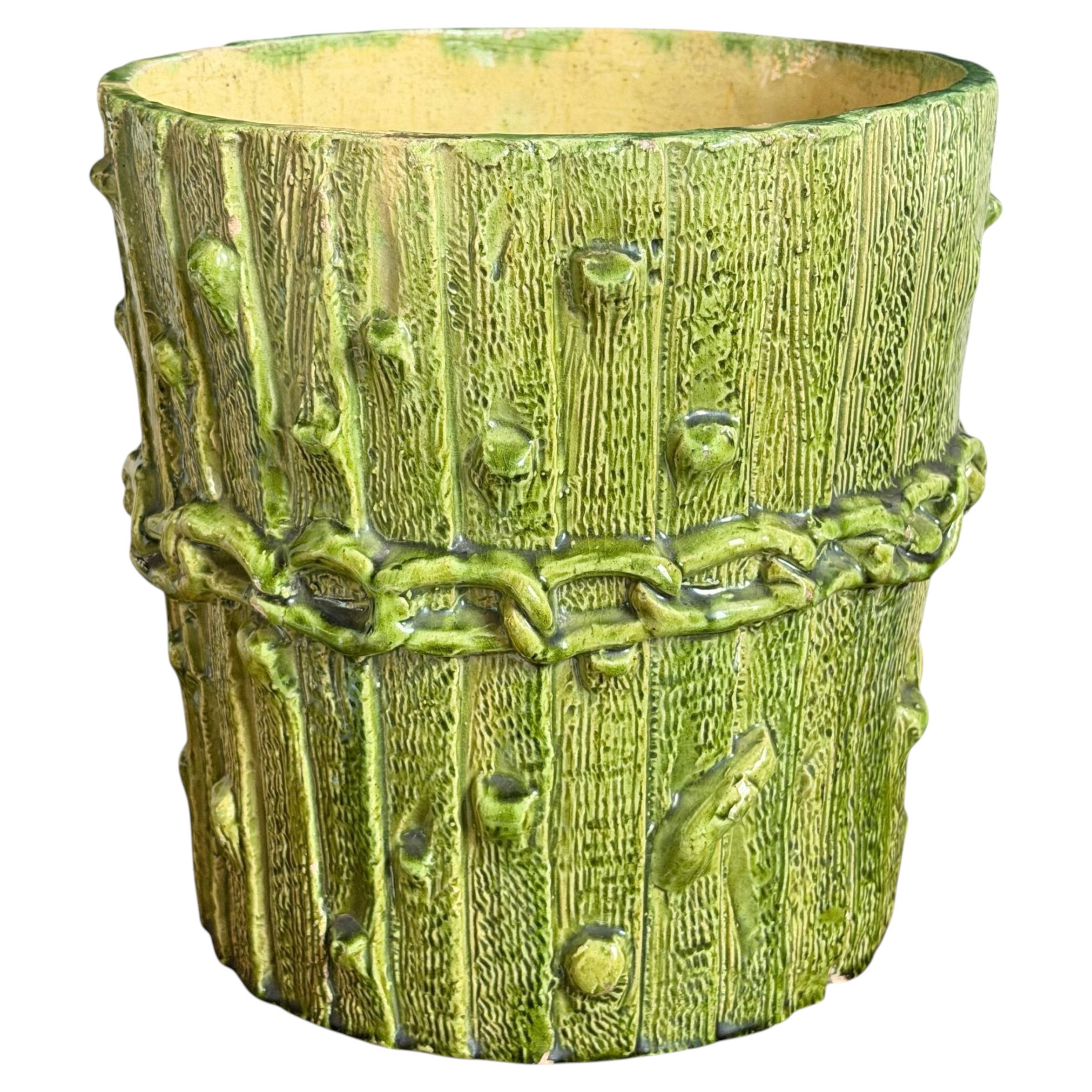 19th Century English Glazed Faux Bois Planter For Sale