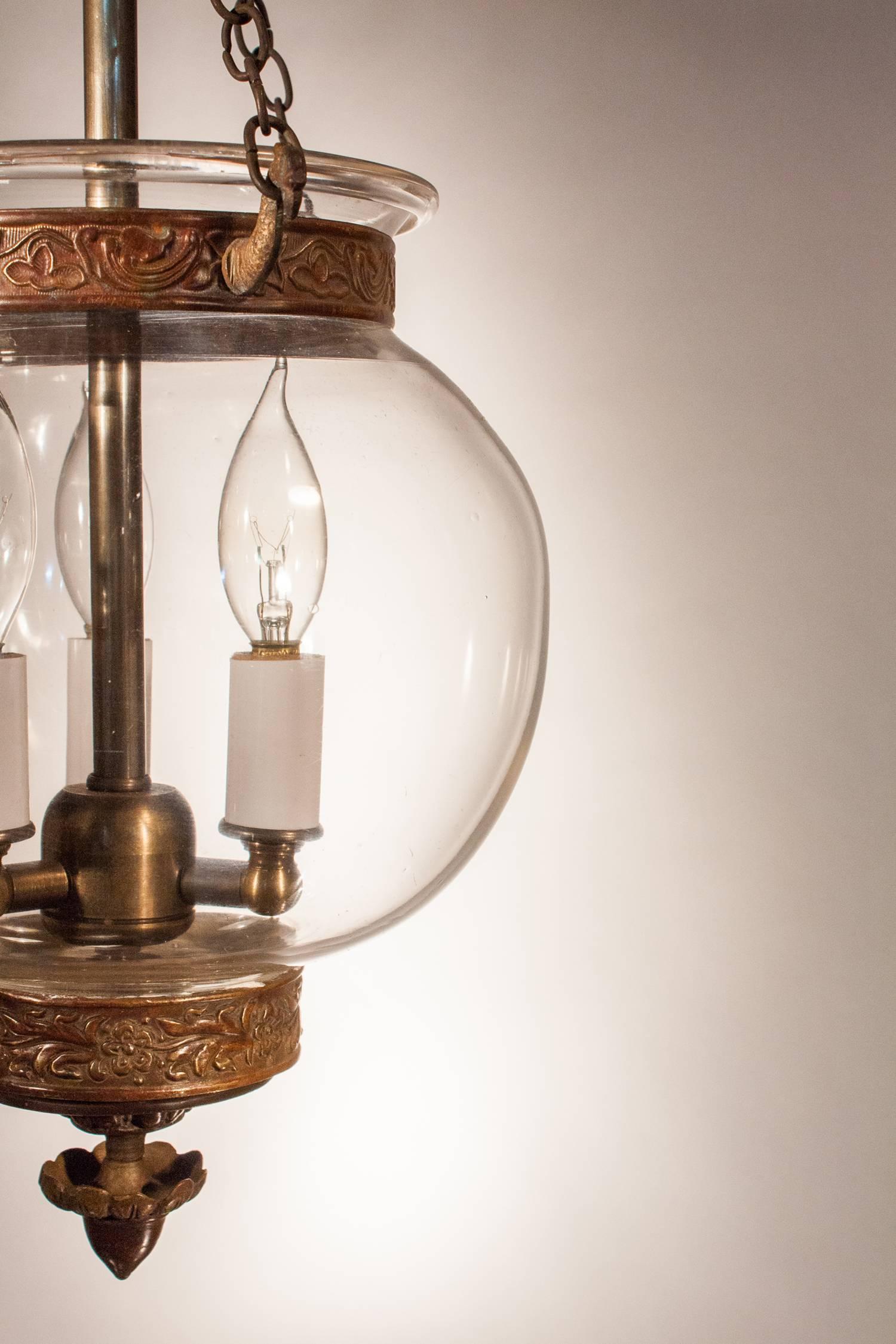Embossed 19th Century English Globe Bell Jar Lantern