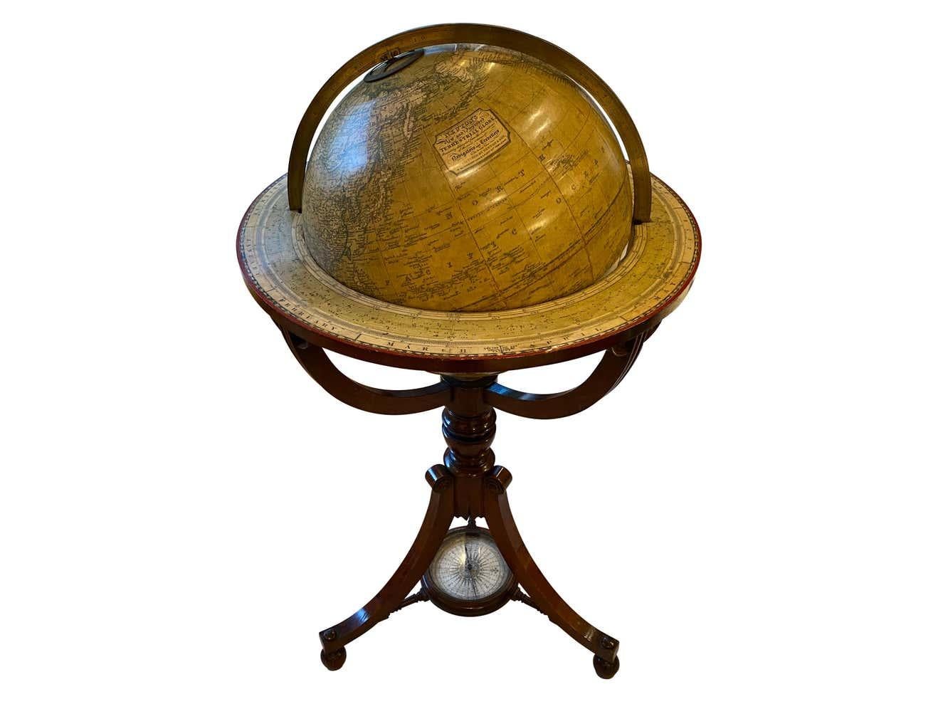 Hardwood 19th Century English Globe by Renowned Cartographers John Newton and Son For Sale