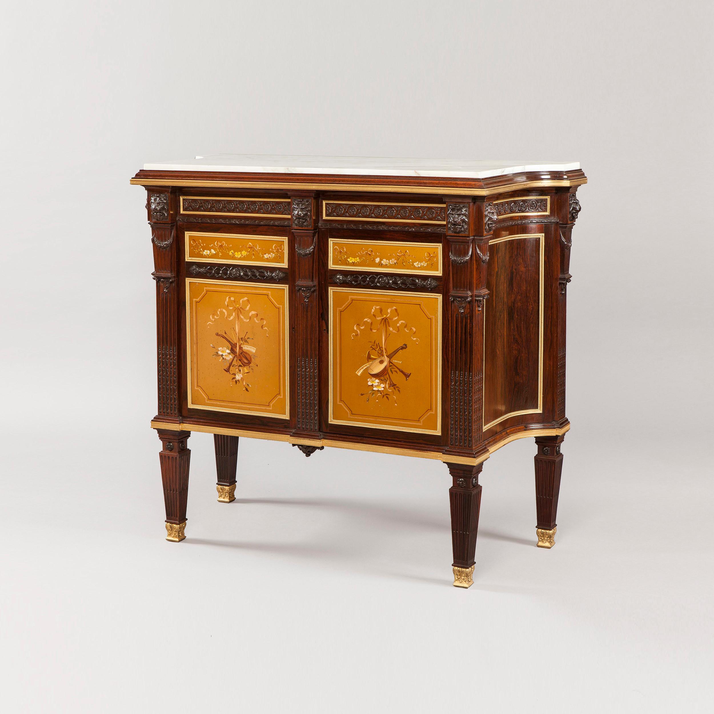 19th Century English Gold Polychrome Paneled Side Cabinet In Excellent Condition In London, GB