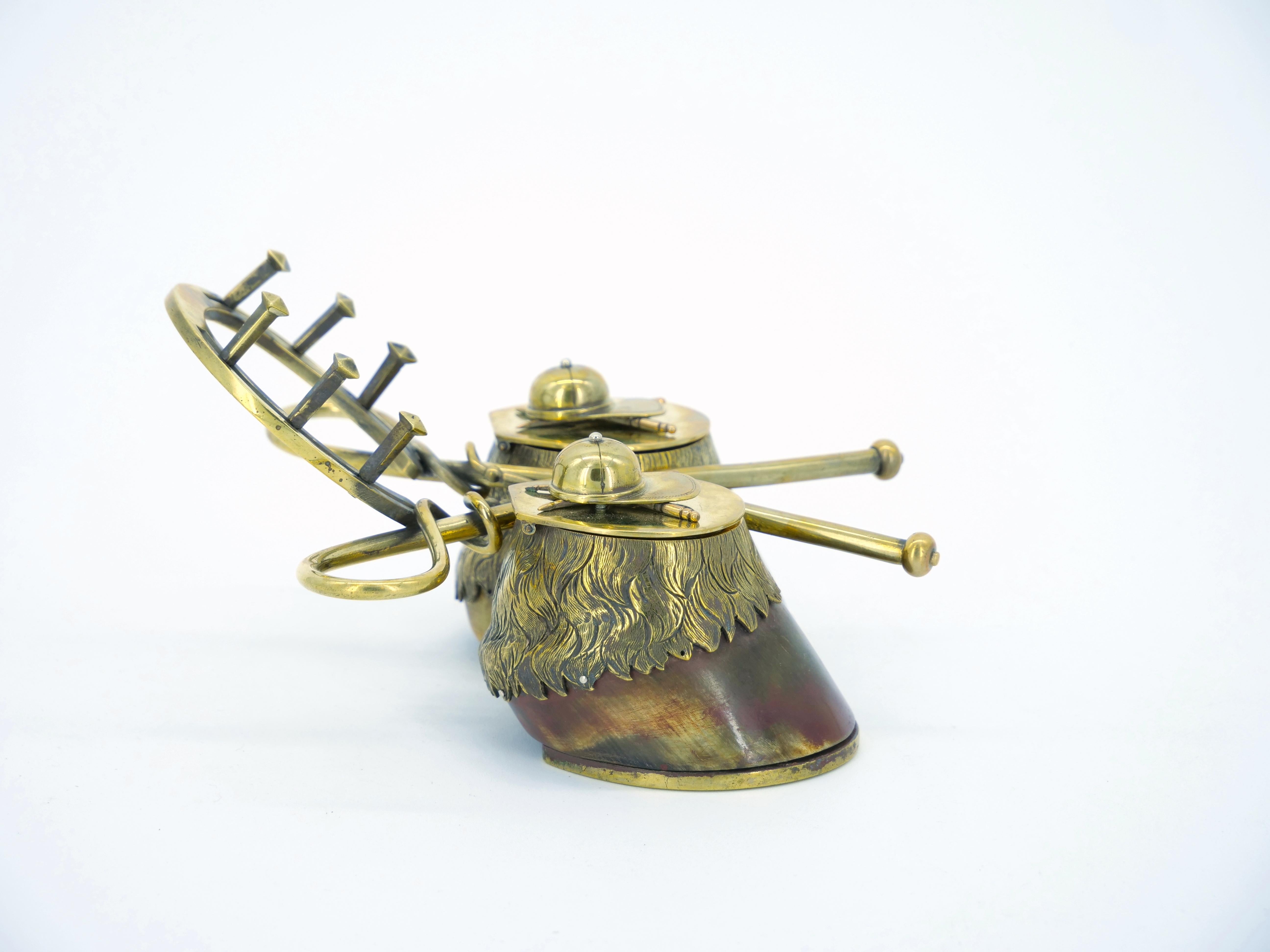 19th Century English Gold Washed Sheffield Silverplate Equestrian Themed Inkwell For Sale 6