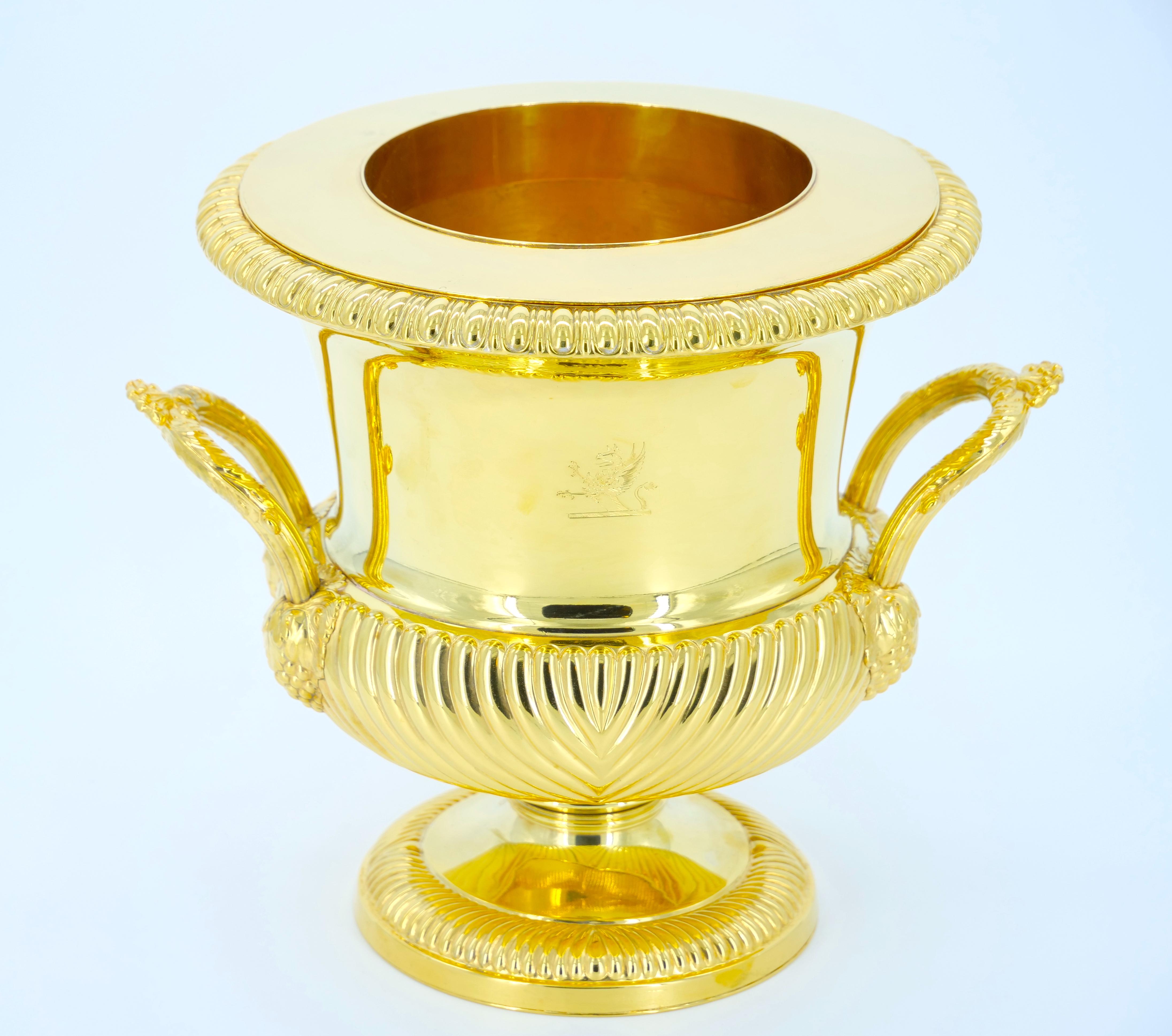 19th Century English Gold Washed Silverplate Champagne Cooler For Sale 5