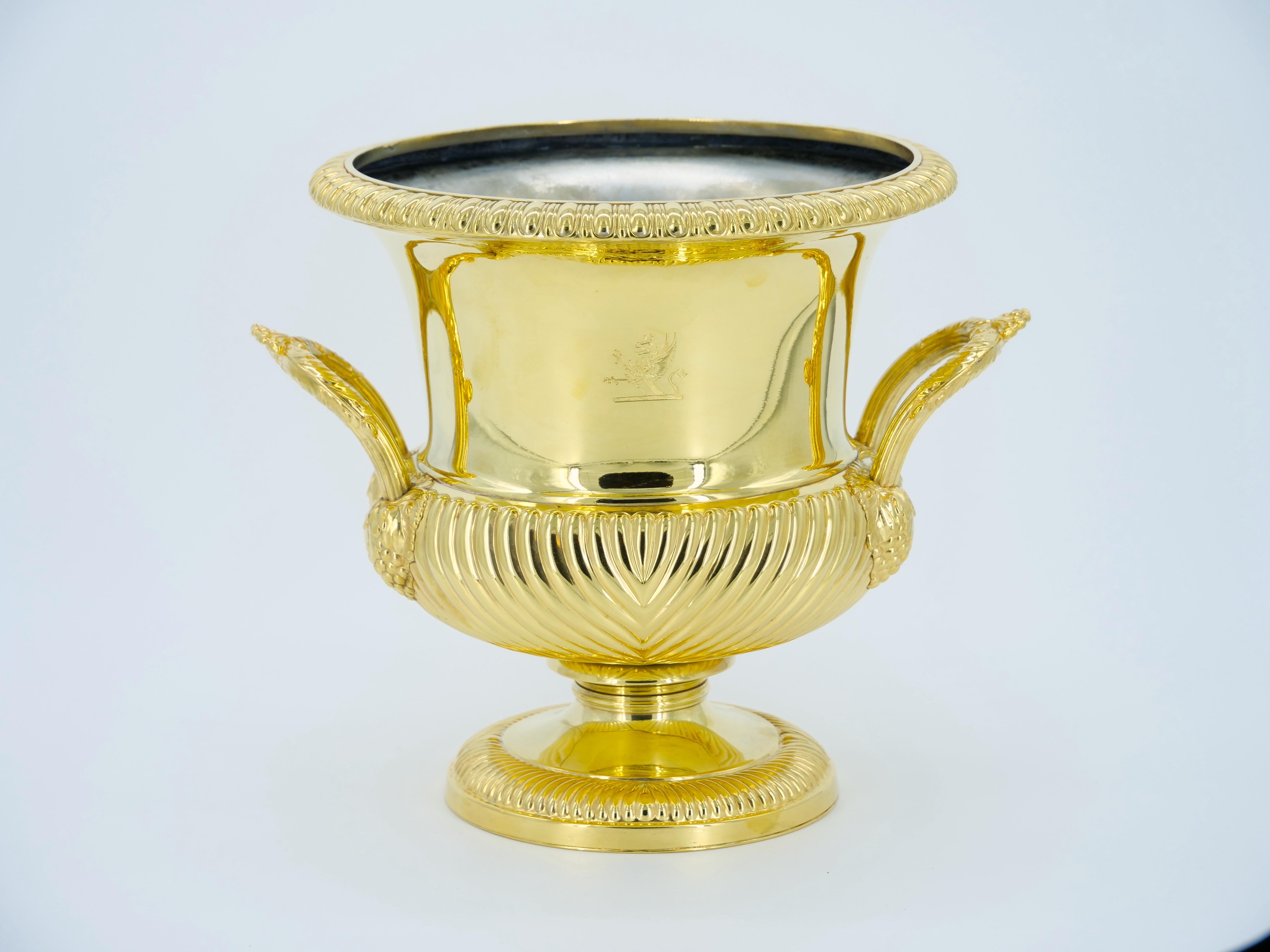 19th Century English Gold Washed Silverplate Champagne Cooler For Sale 7