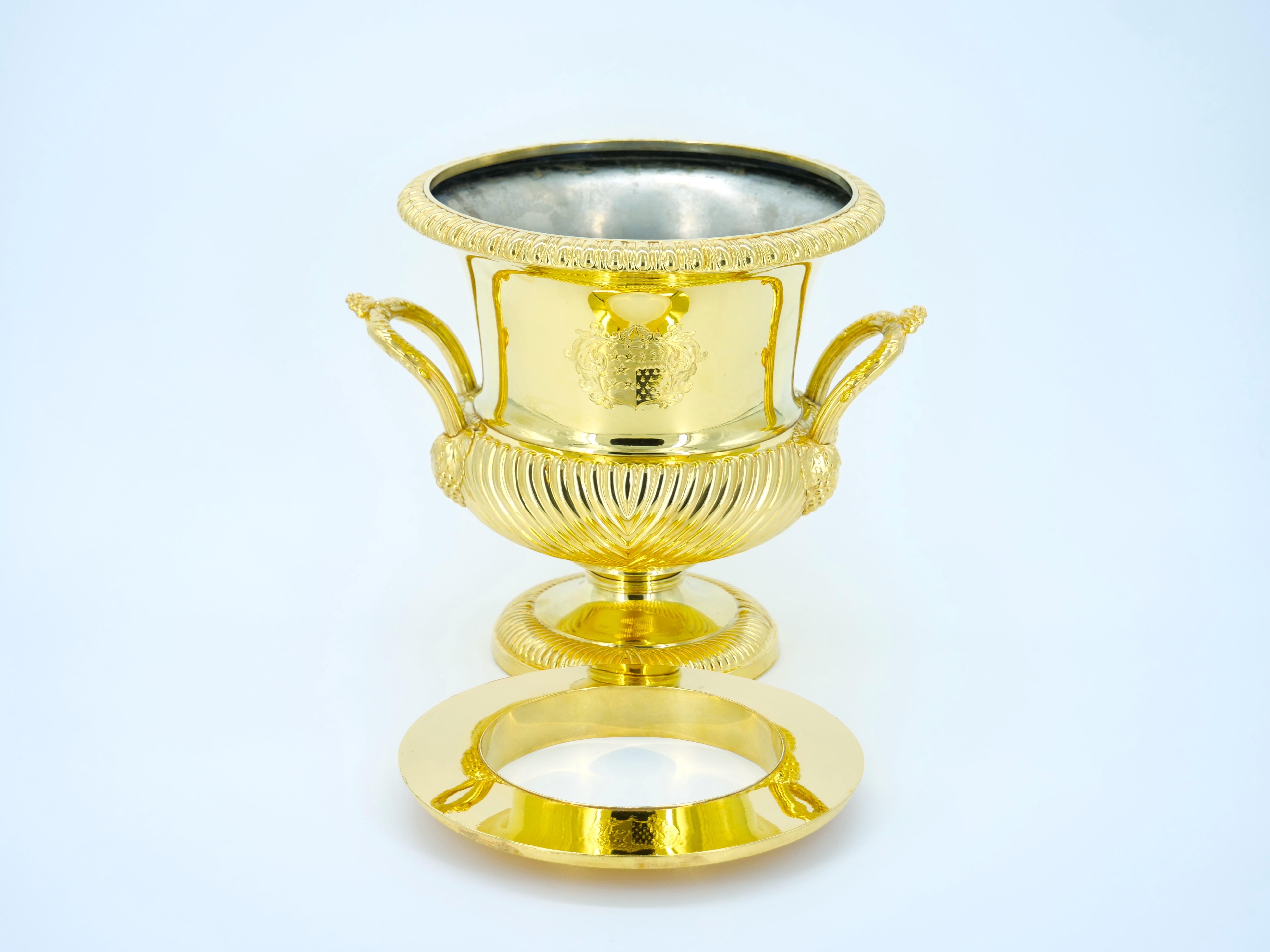 19th Century English Gold Washed Silverplate Champagne Cooler For Sale 9