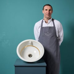 19th Century English Gold & White Bathroom Bowl Sink