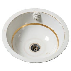 Antique 19th Century English Gold & White Bathroom Bowl Sink
