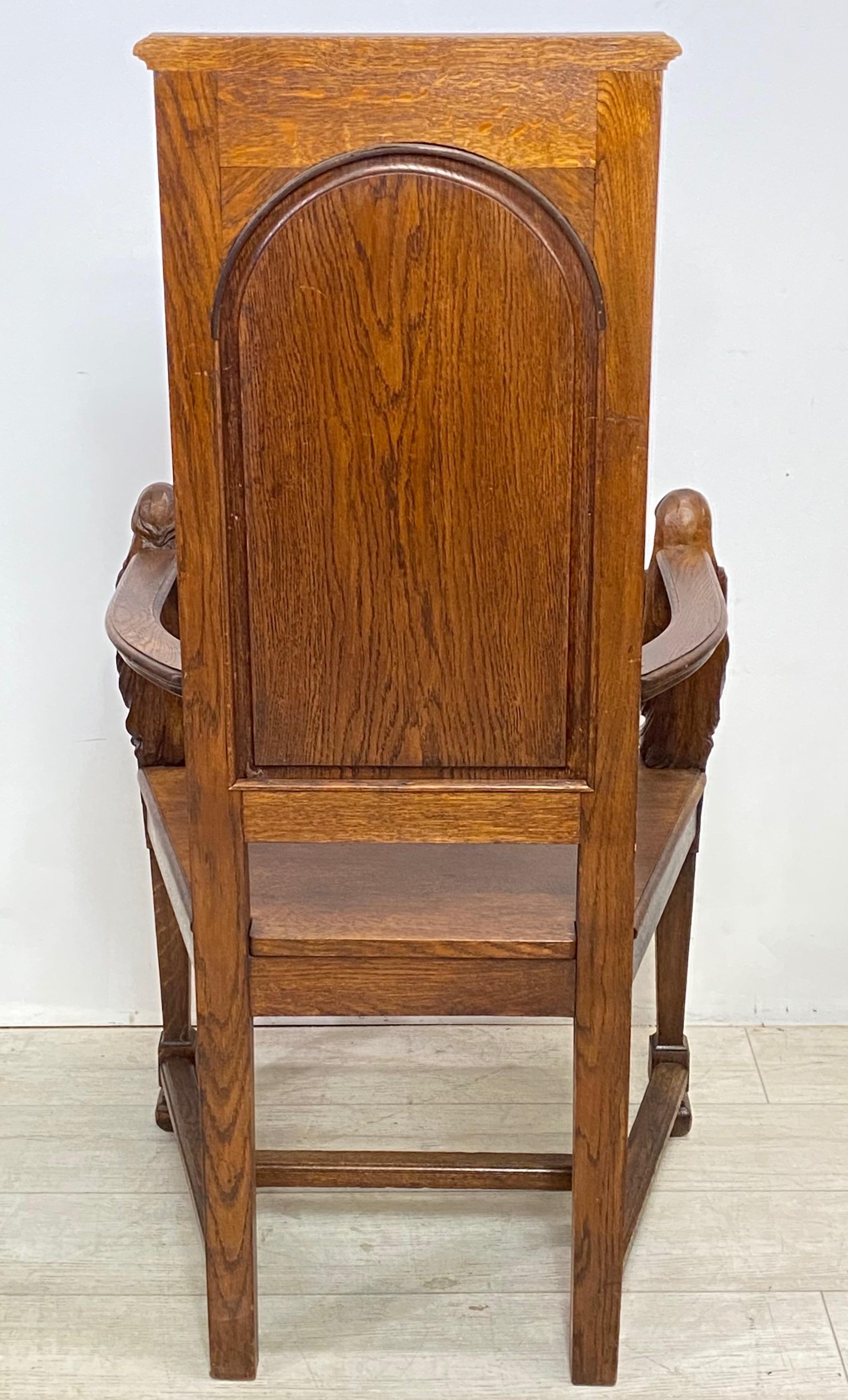 19th Century English Gothic Revival Carved Oak Armchair 2