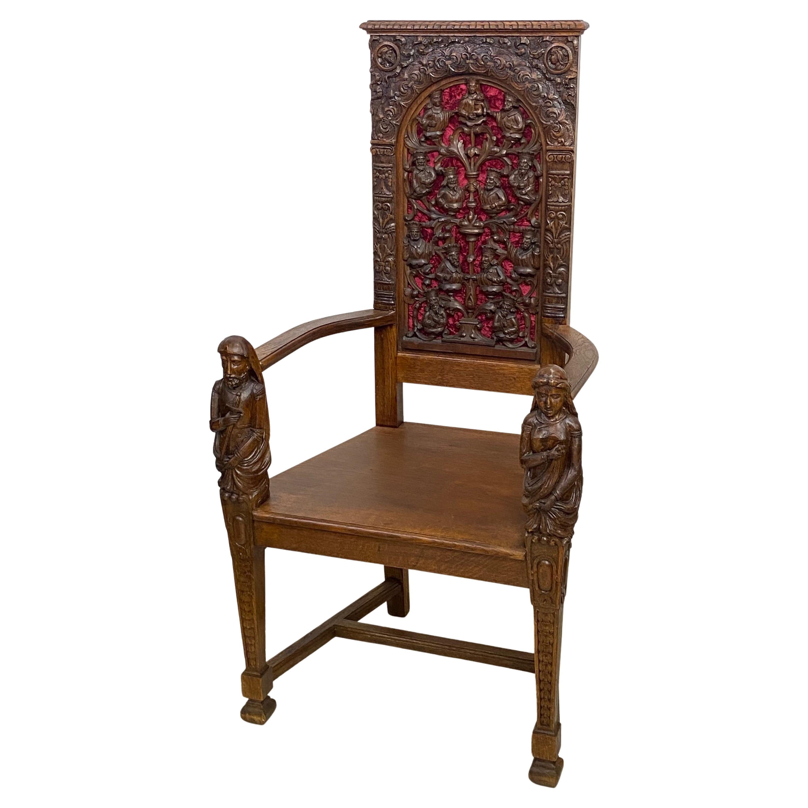 19th Century English Gothic Revival Carved Oak Armchair