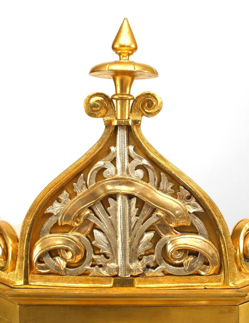 English Gothic Revival Gilt Mantel Clock For Sale