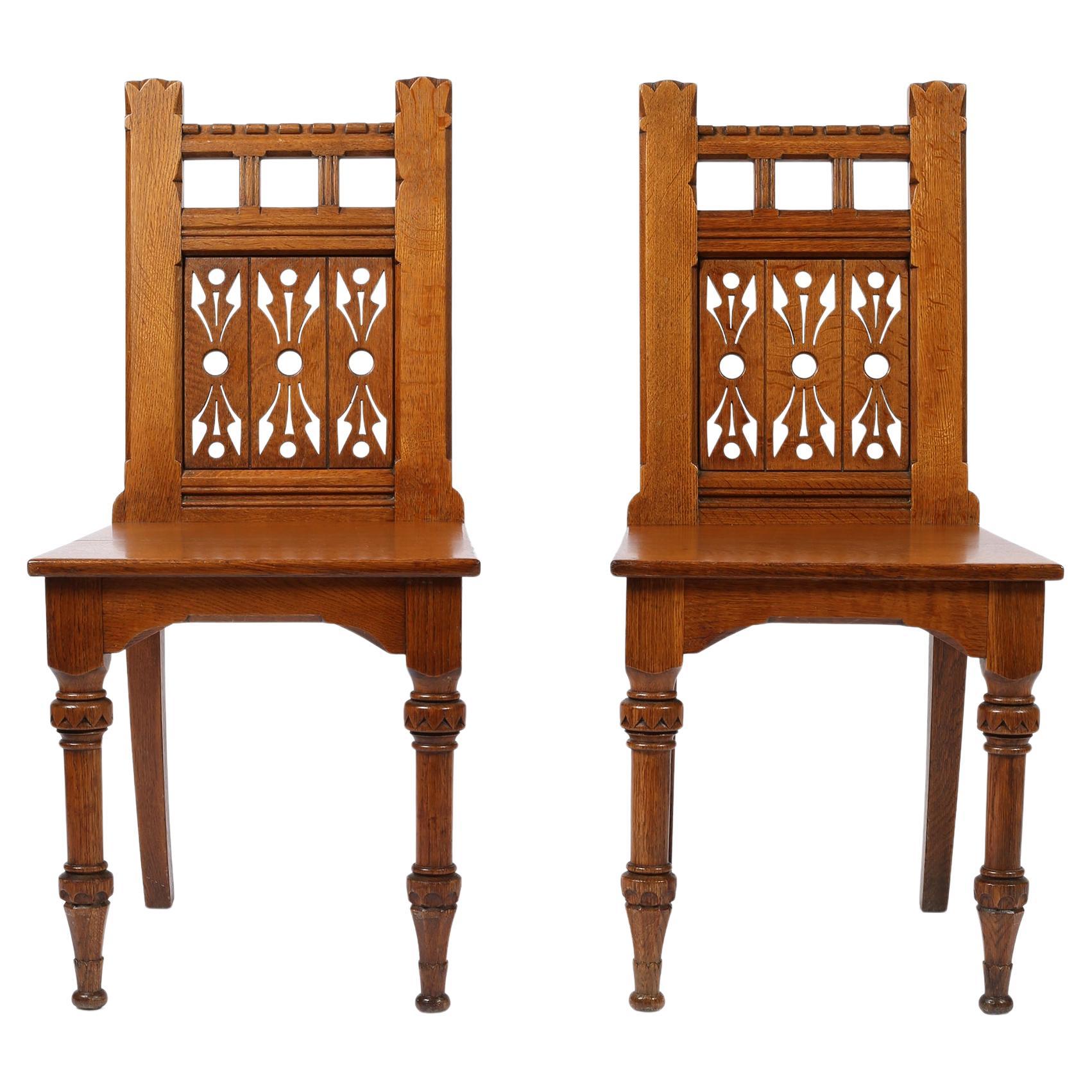19th Century English Gothic Revival Hall Chairs By James Lamb