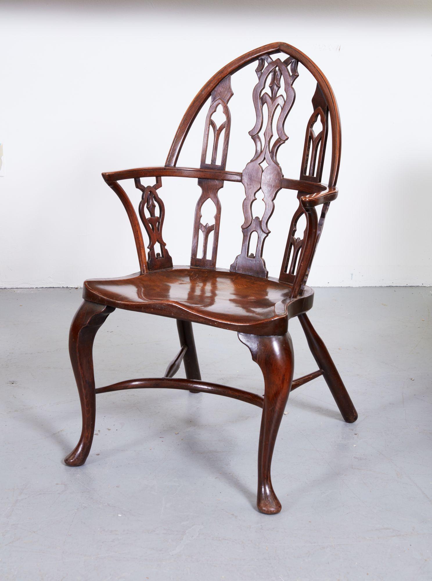 Elm 19th Century English Gothic Windsor Chair