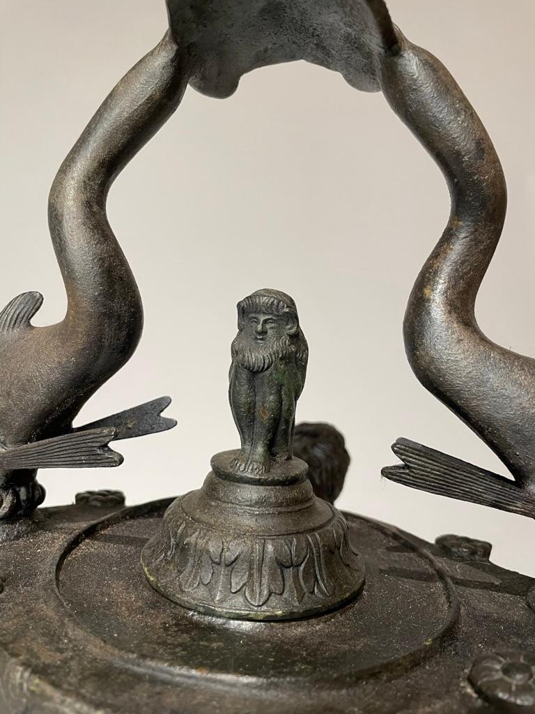 Lampe à Huile En Bronze Italienne Du 19ème Siècle - Style Antique - H 13 Cm