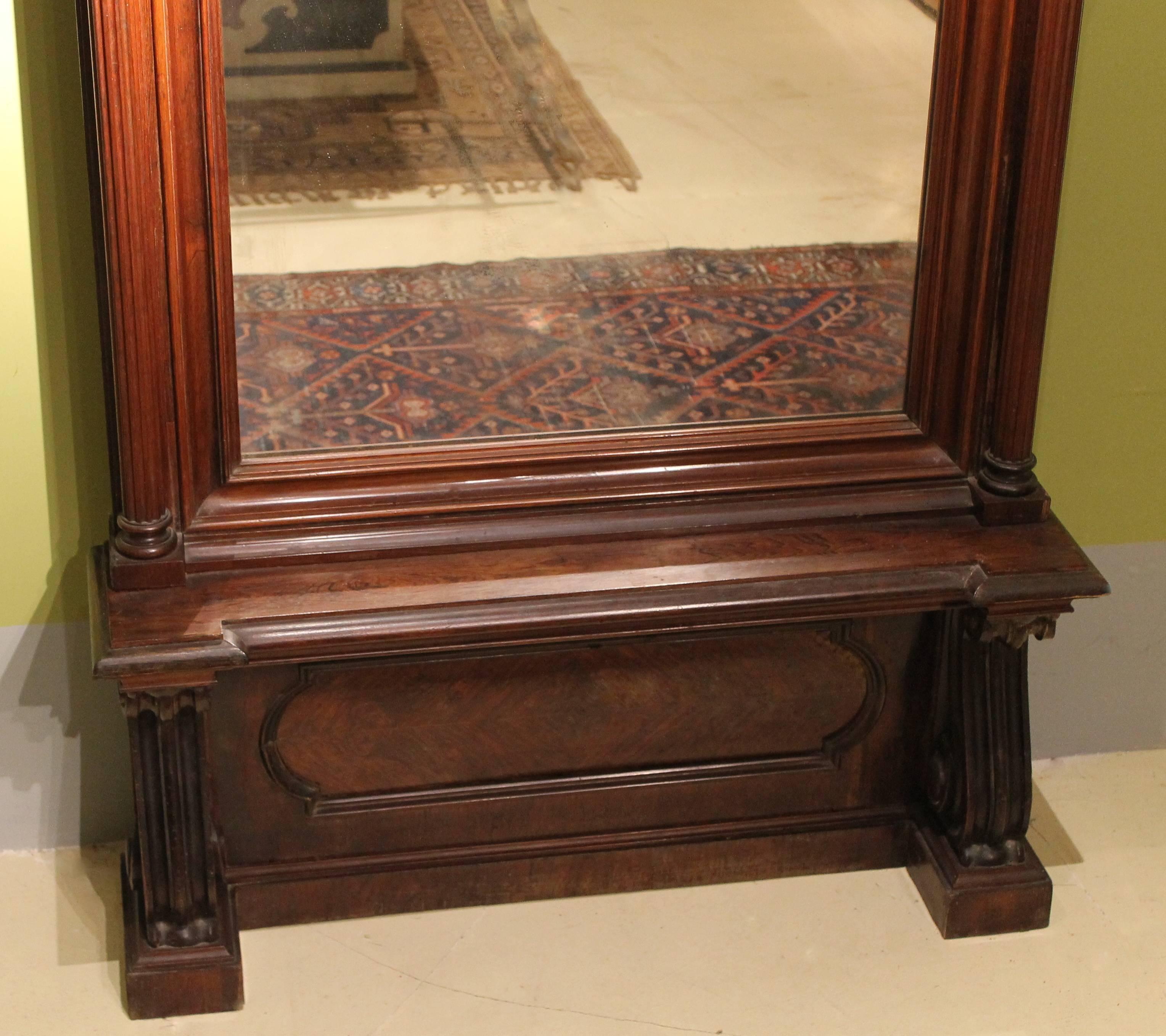 19th Century English Greek Revival Hand Carved Wood Full Length Floor Mirror In Good Condition For Sale In Firenze, IT