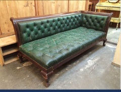 19th Century English Green Leather Capitone Asymmetric Sofa. 1890s