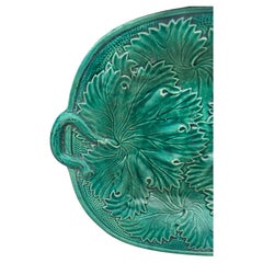 19th Century English Green Leaves Majolica Platter