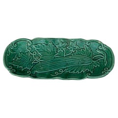 19th Century English Green Majolica Cucumber Platter
