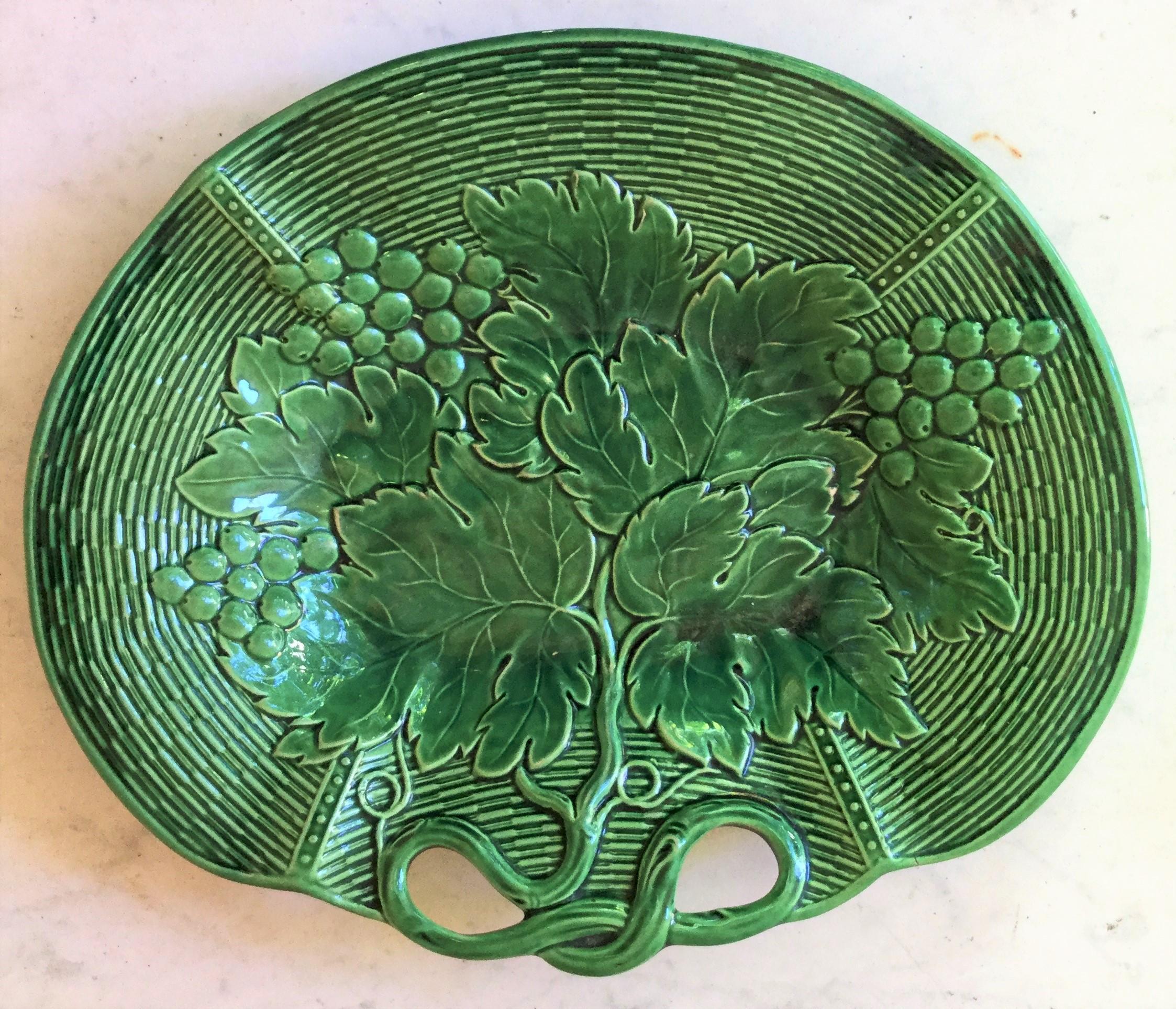 Late 19th Century 19th Century English Green Majolica Handled Platter 