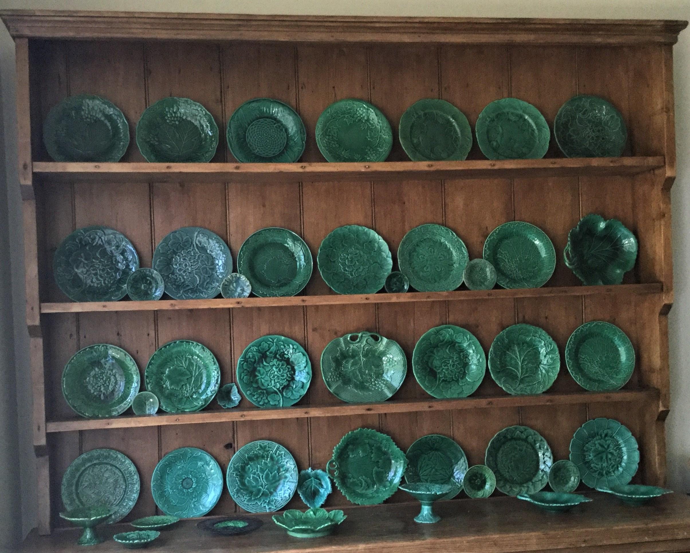 Faience 19th Century English Green Majolica Handled Platter 
