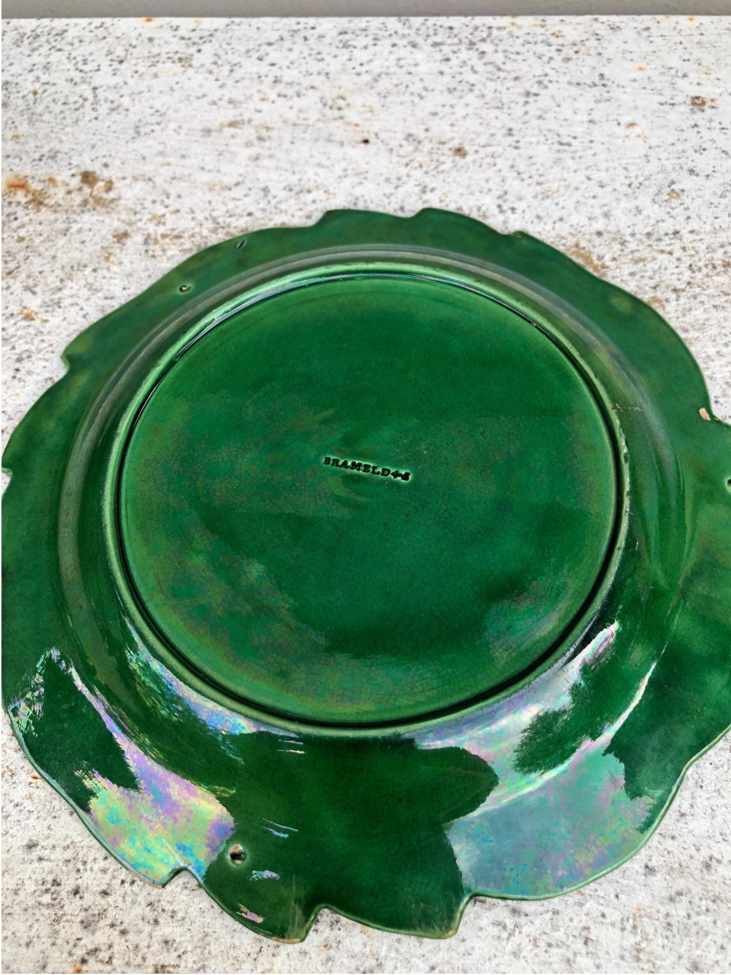 Late 19th Century 19th Century English Green Majolica Leaves Plate Brameld For Sale