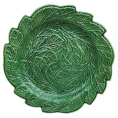 19th Century English Green Majolica Leaves Plate Brameld