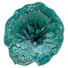 19th Century English Green Majolica Strawberry Platter