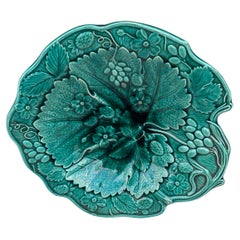 19th Century English Green Majolica Strawberry Platter