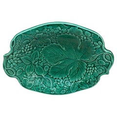 19th Century English Green Majolica Strawberry Platter