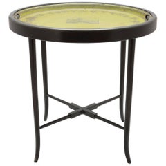 Antique 19th Century English Green Tole Tray End Table on Custom made Black Base.