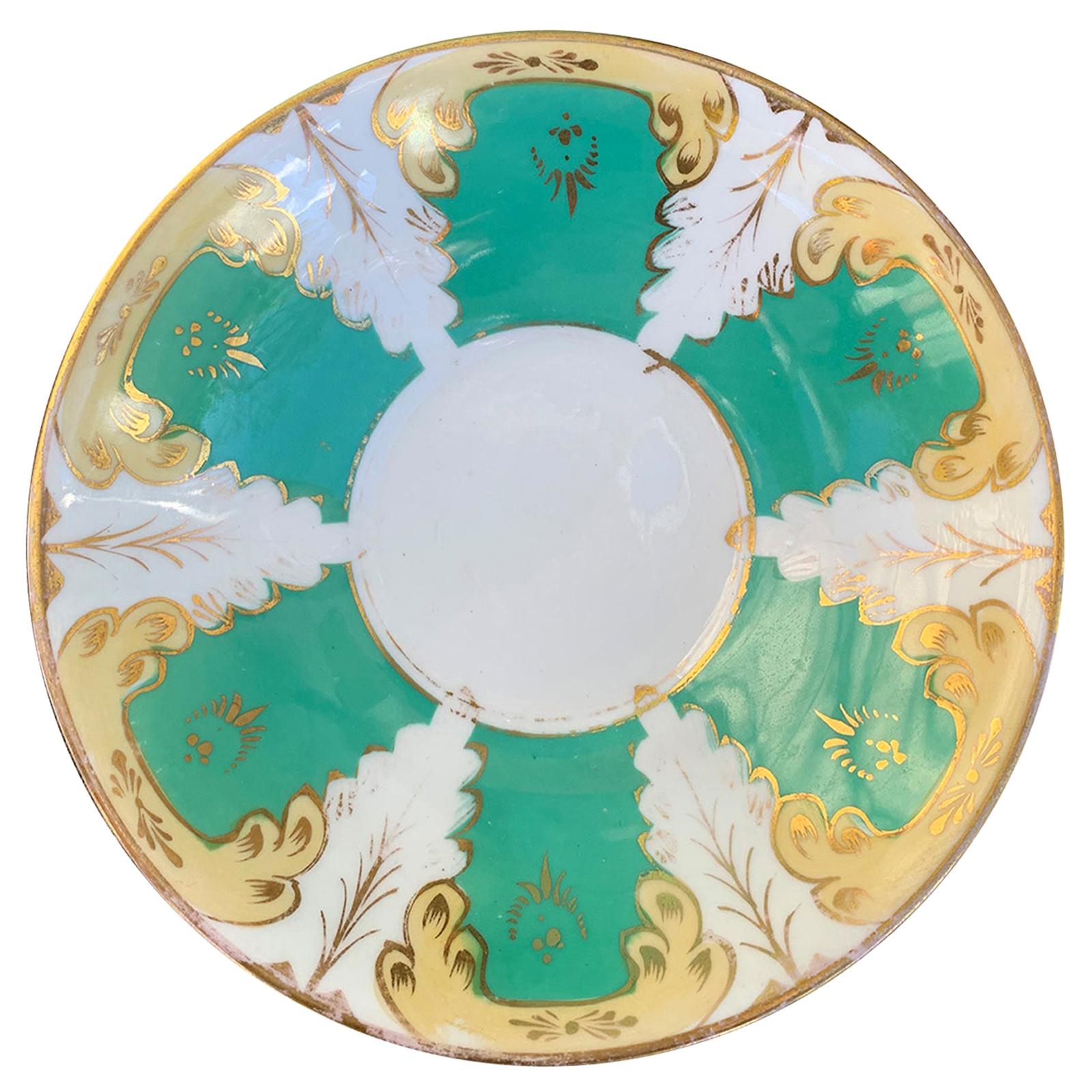 Assiette anglaise du 19ème siècle en porcelaine verte et blanche, marquée d
un motif