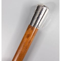 19th Century English Hammered Sterling Silver & Elm Walking Stick Cane