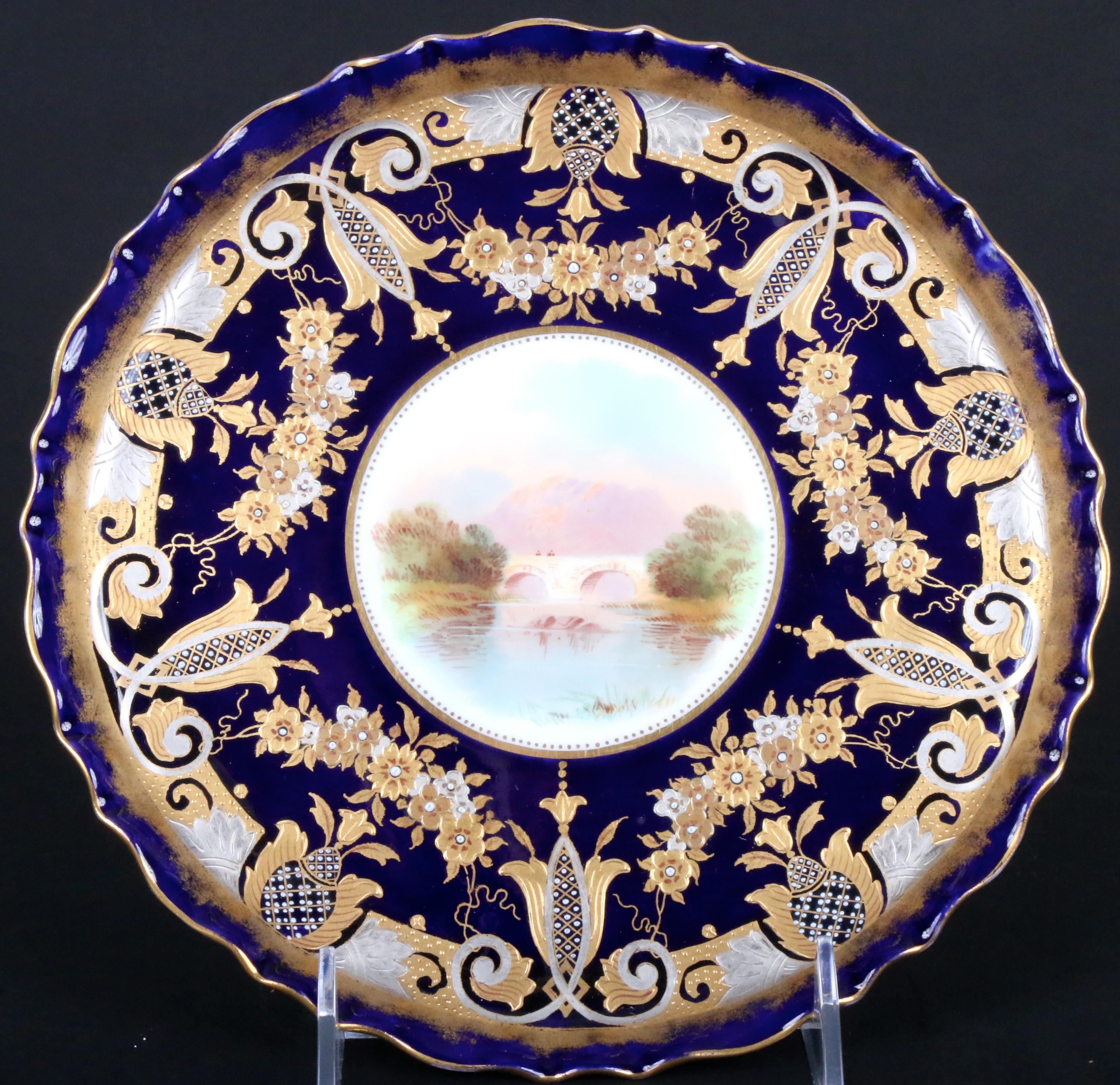19th Century English Hand-Painted Cobalt Dessert Service For Sale 3
