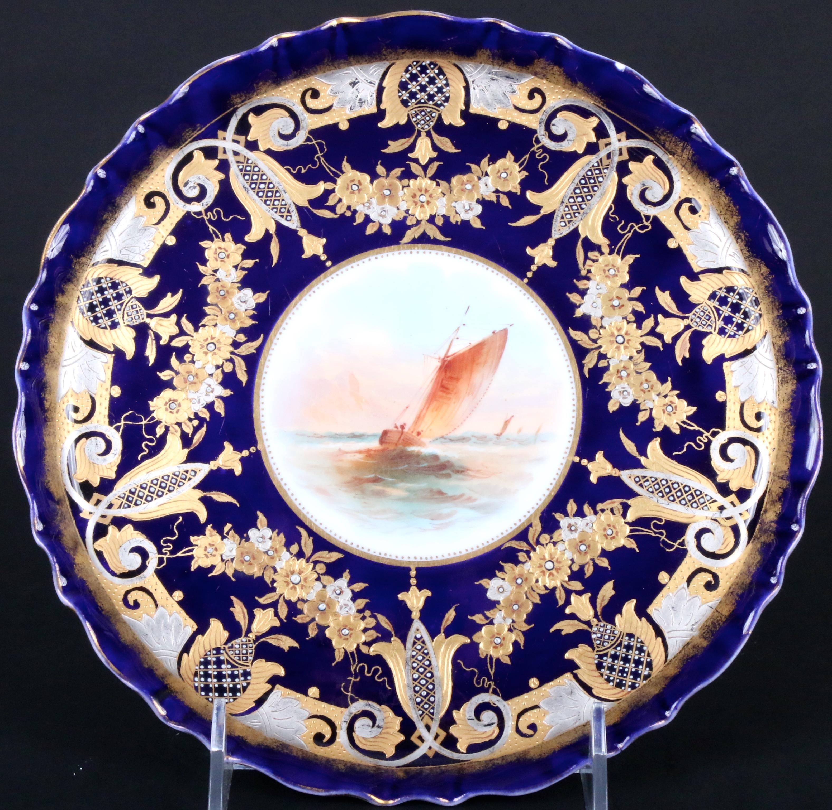 19th Century English Hand-Painted Cobalt Dessert Service For Sale 4