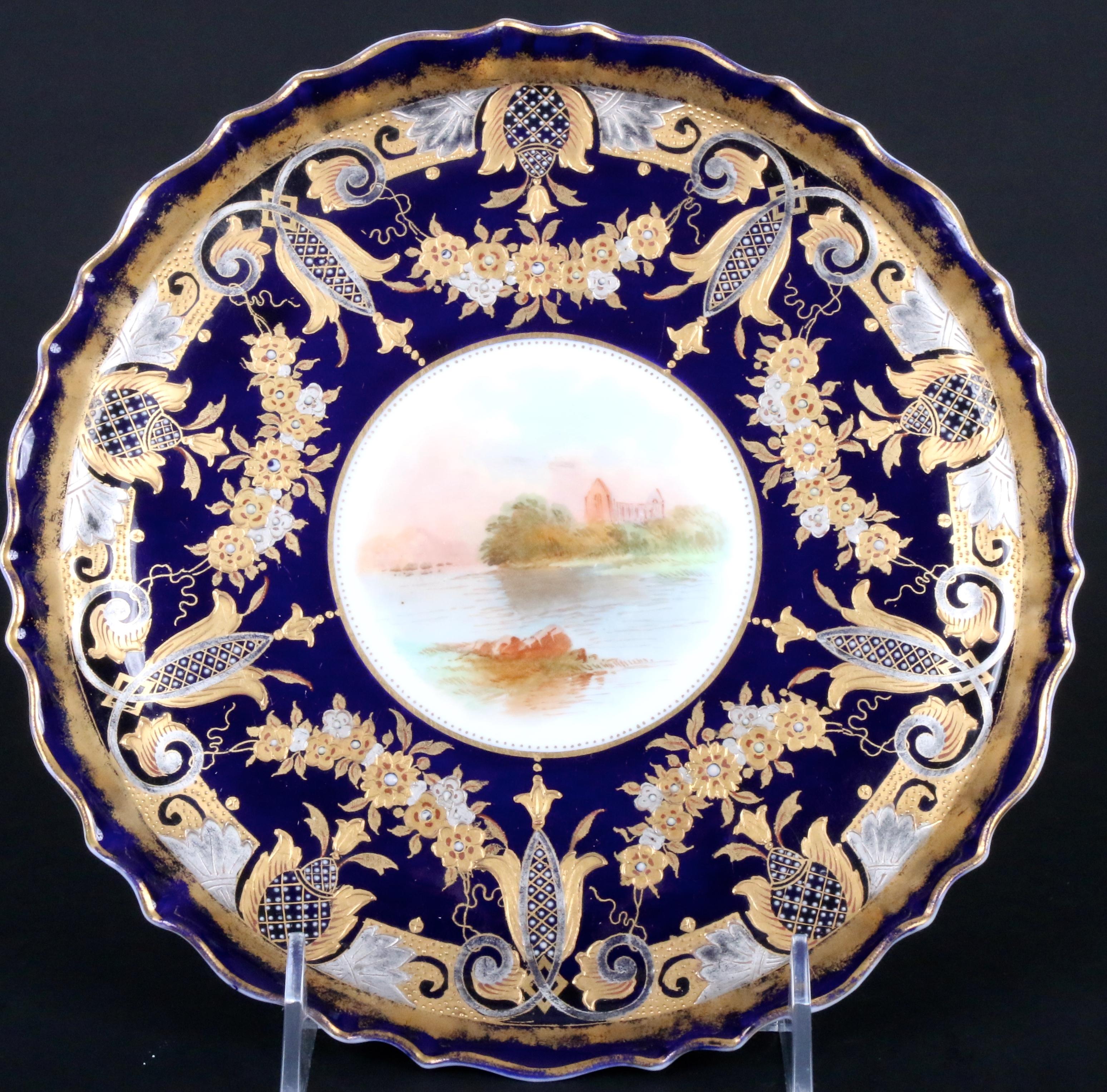 19th Century English Hand-Painted Cobalt Dessert Service For Sale 5