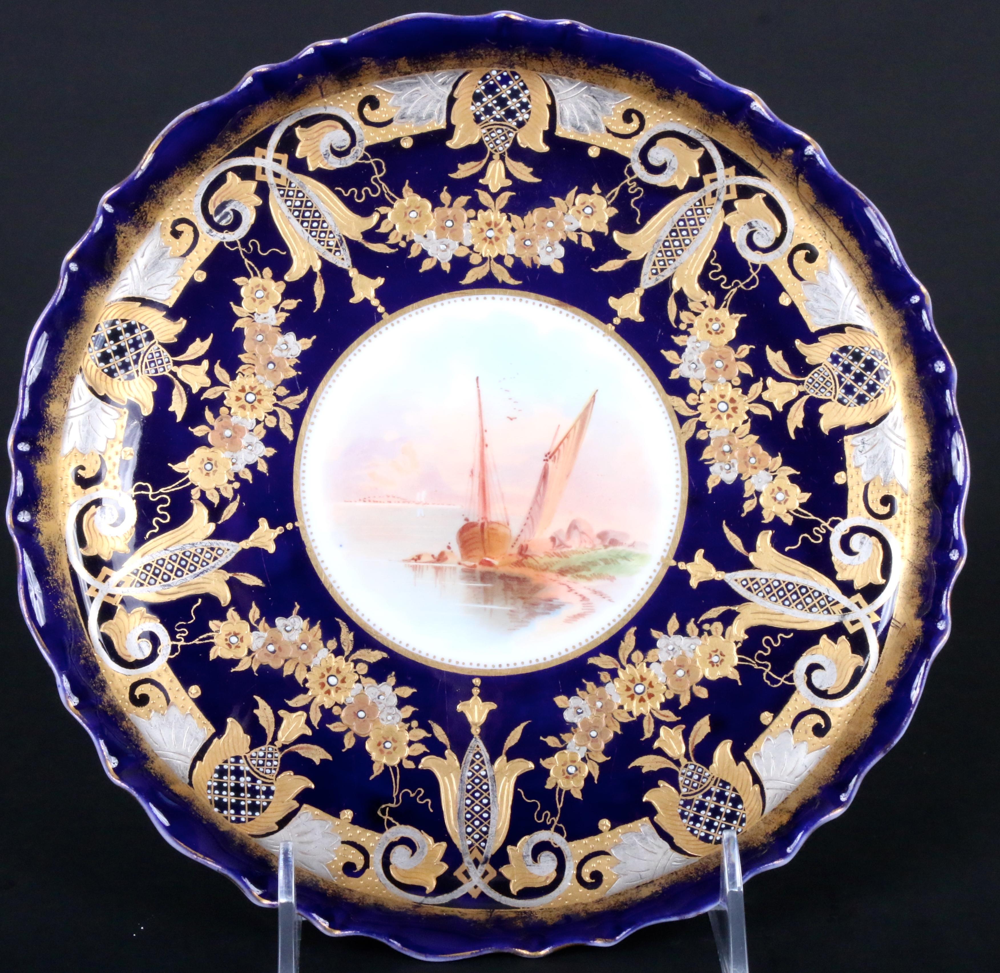 19th Century English Hand-Painted Cobalt Dessert Service For Sale 6