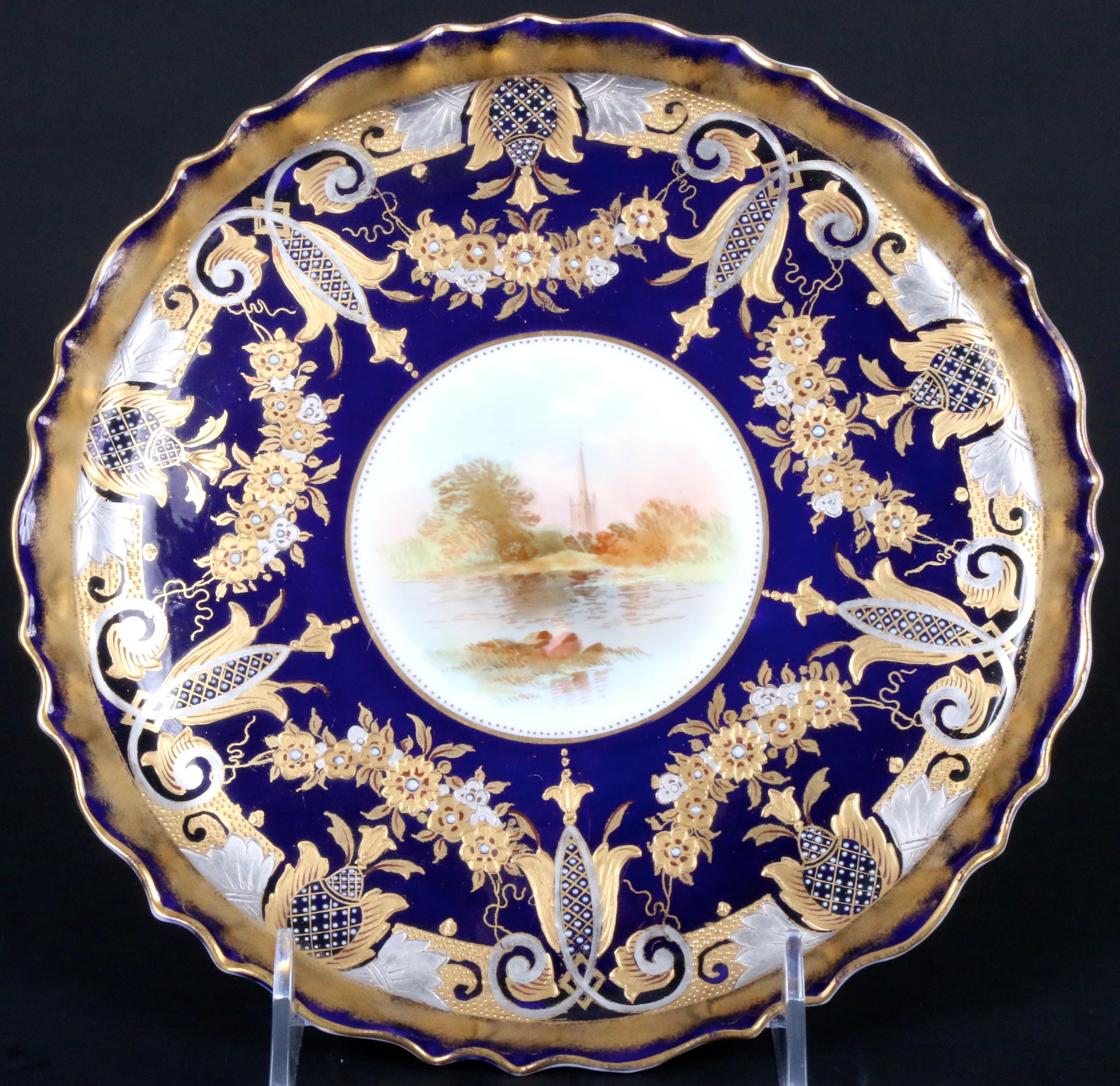 19th Century English Hand-Painted Cobalt Dessert Service For Sale 7