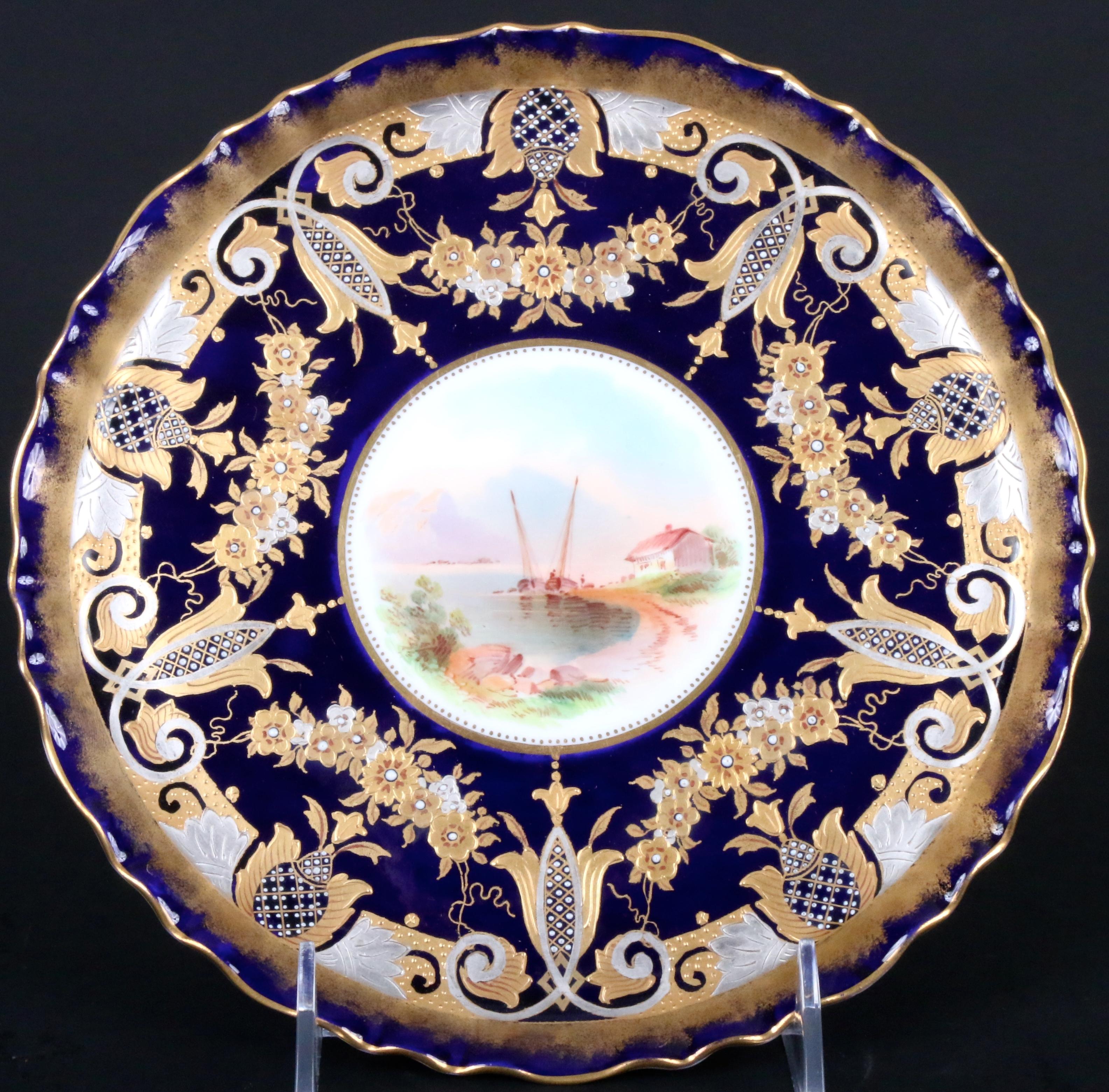 19th Century English Hand-Painted Cobalt Dessert Service For Sale 8