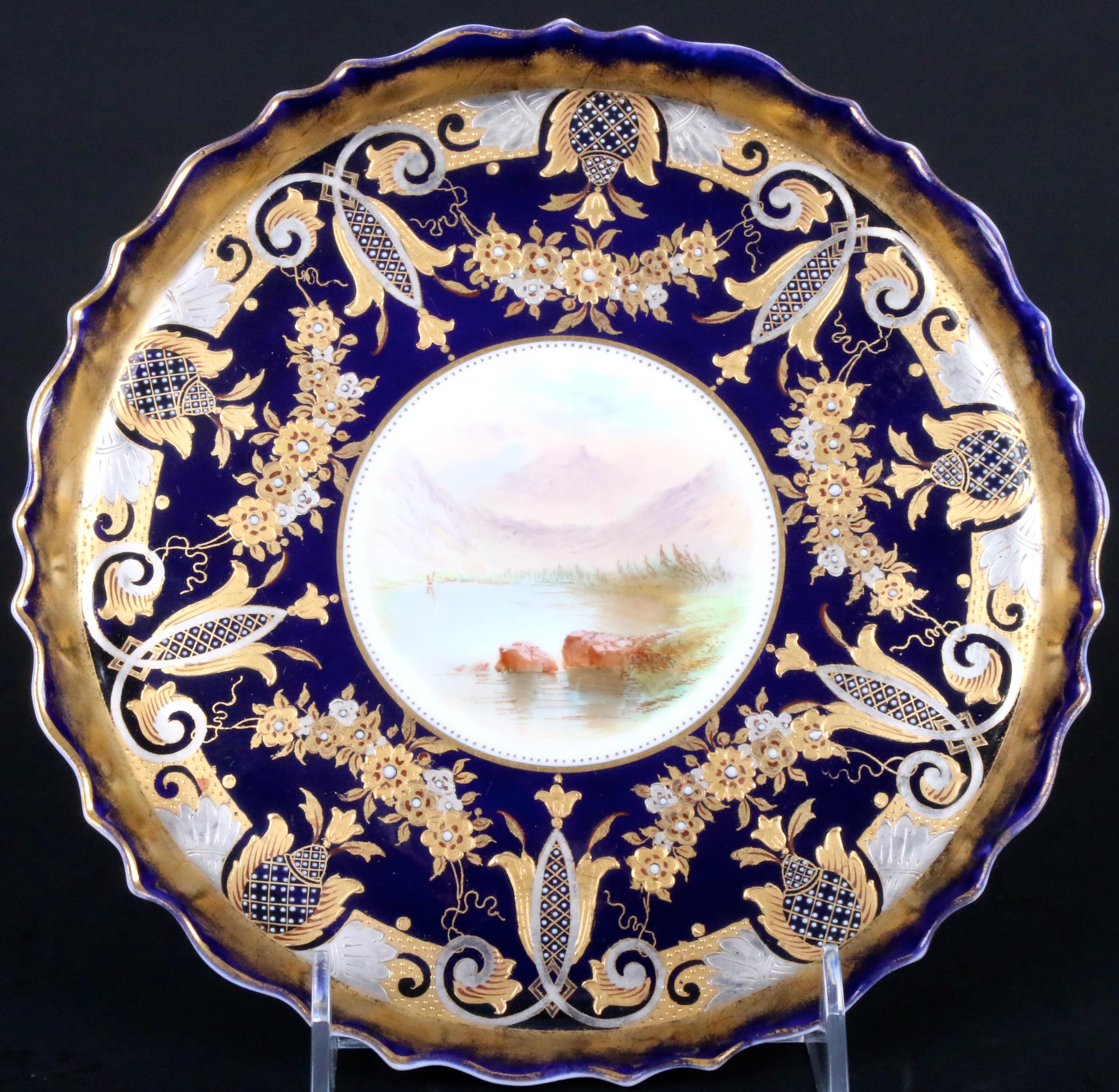19th Century English Hand-Painted Cobalt Dessert Service For Sale 9