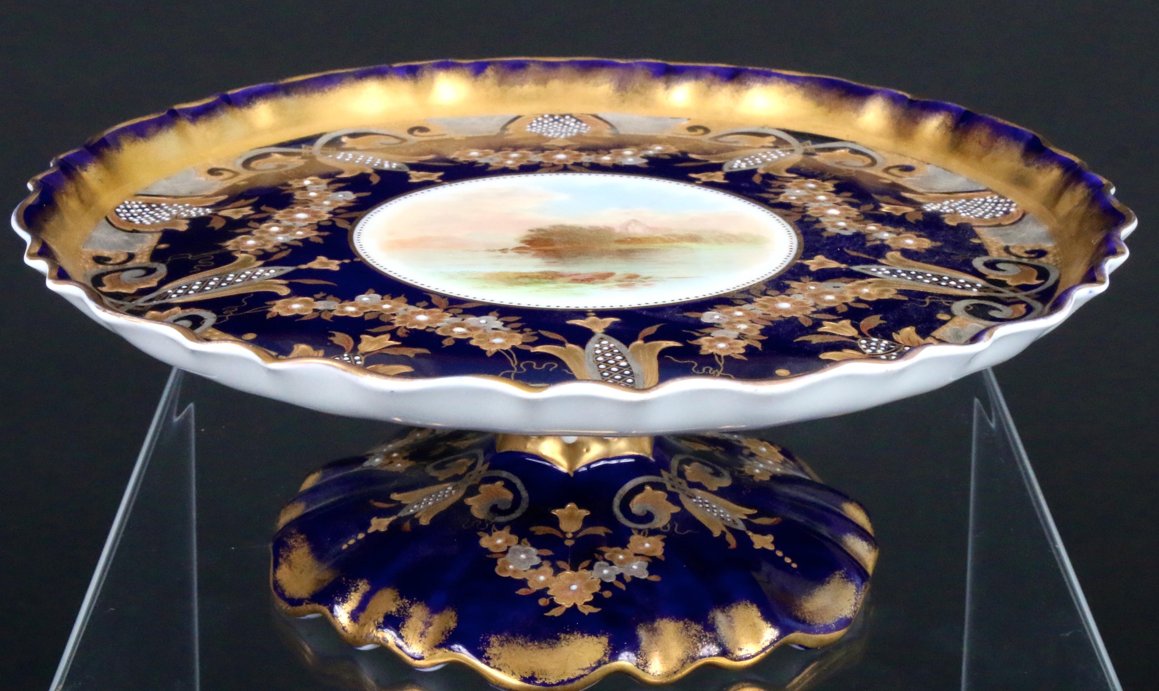 19th Century English Hand-Painted Cobalt Dessert Service In Good Condition For Sale In New York, NY