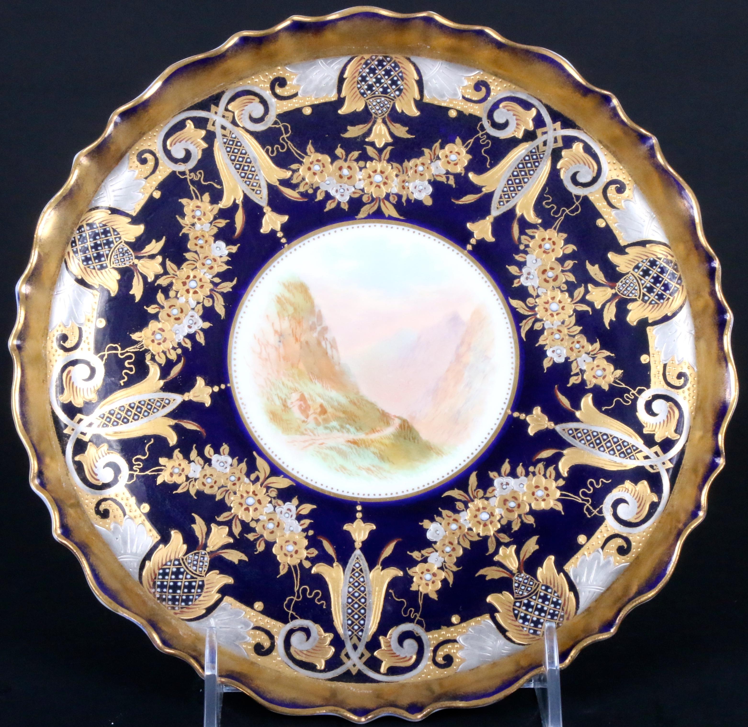 19th Century English Hand-Painted Cobalt Dessert Service For Sale 1